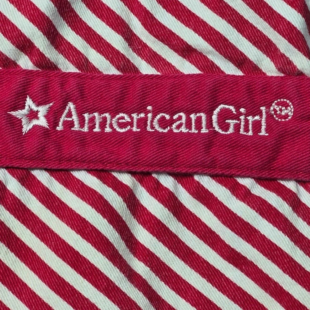 American Girl Doll Apron Red White Stripe Ruffle‎ Waist Ties